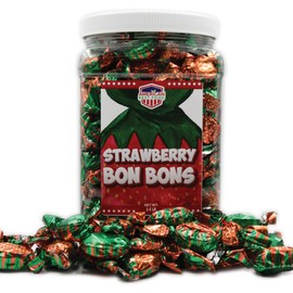 Strawberry Bon Bons, Strawberry Filled Hard Candy in Jar, 2.5 Pound