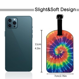 Zoczos Tie Dye Luggage Tag with Name ID Card Colorful Rainbow Spiral Print Hippie Painting Baggage Identification Labels ID Tags with Belt Strap for Travel Cruise Ships, 1 Pack