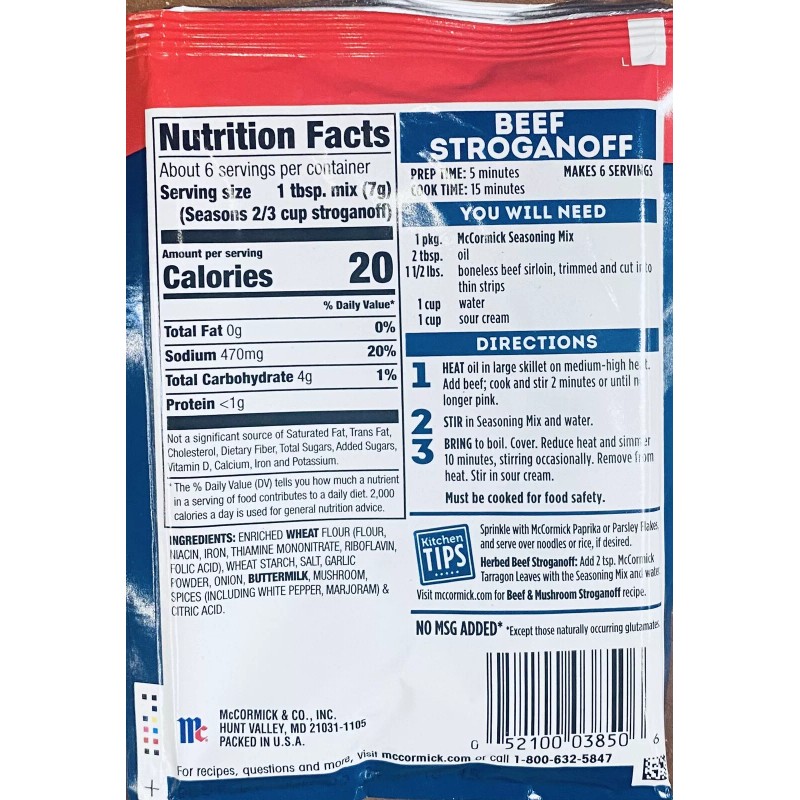 McCormick BEEF STROGANOFF Seasoning Mix Savory Spices 1.5 oz Packet
