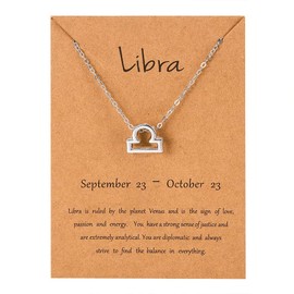 Silver Star Sign Pendant Chain Necklace - Libra (23rd September - 23rd October) - Zodiac Constellation Horoscope Celestial Astrology Jewellery - Women Men Gift