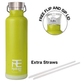 Rehydrate Pro 25oz Insulated Water Bottle with Straw, Bonus Lids and Leak Proof Flask to Keep Liquids Hot or Cold- Triple Wall Vacuum Water Bottle Insulated, Perfect for Gifts