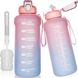DEARRAY 2 Litre Large Tritan Water Bottle with Straw & Time Marking, 2 Litres, BPA-Free, Motivational Water Bottle with Time, 2000 ml, Motivational Sports Bottle for Gym, Fitness, Hiking