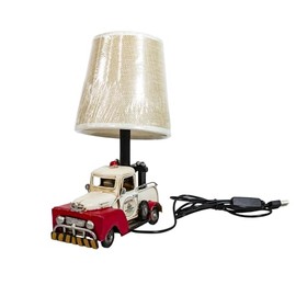 YCHTEWY-Unique Rustic Red Vintage Truck USB Table Lamp with Burlap Shade,Cozy Night Light,Compact & Durable, Perfect for Desktops, Side Tables, or Shelves,6.7 x 4.7 x 6.7 inches (C-Red/White)