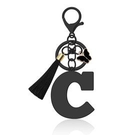 Alphabet Initial Letter Keychain for Women, A-Z Alphabet Initial Letter Key Chain Gifts with Tassel Butterfly Pendant Stainless Steel Letter Initials Charms for Purse Handbags Car Backpack Keyring(C)