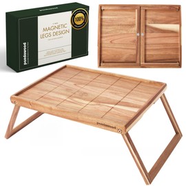PANDAWOOD Acacia Wood Bed Tray Table - Large Folding Breakfast in Bed Tray with Legs - Laptop Lap Desk for Eating on Couch - TV Dinner Tray with Handles - Foldable Bed Food Tray