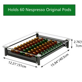 SEVENLINE Crystal Tempered Glass Coffee Pod Storage Drawer Compatible with Nespresso OriginalLine Capsules Holder 60 Original Line Pods Holds Kitchen Organizer