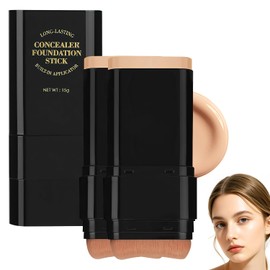 2PCS Long-Lasting Concealer Foundation Stick,Creamy Full Coverage, Hydrating Olive & Camellia Formula, 2-in-1 Contouring foundation with Brush, Cover Blemishes for All Skin Types(04 wheat)