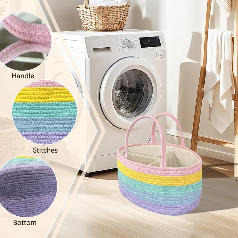 Rainbow Woven Baskets Rope Blanket Basket Storage withe Handles for
