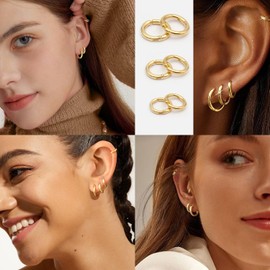 SIISPRI 3 Pairs Clip On Huggie Earrings for Men Women, Unisex Surgical Stainless Steel Hypoallergenic Earrings,Small Hoop Earrings, Polished for Non Pierced Earrings (Gold)