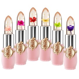 6 Packs Flower Jelly Lipstick Set Magic Temperature Color Change Lip Balm Long Lasting Moisturizer Lip Gloss Flower Jelly Lipstick Makeup Set (Set A)