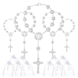 LEMESO 20 piezas Pulseras Plata Recuerdos de Bautizo Pulsera Rosario con Cruz y un Bolsa de Ragalo