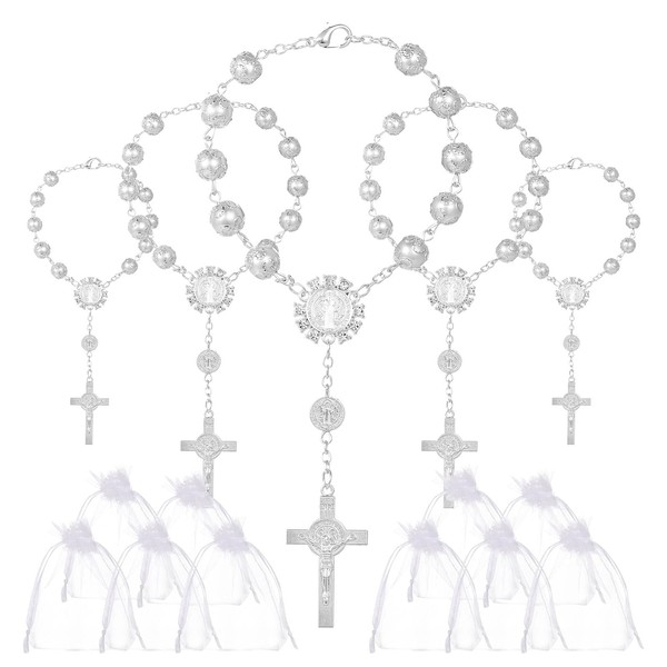 LEMESO 20 piezas Pulseras Plata Recuerdos de Bautizo Pulsera Rosario