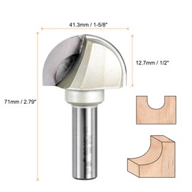sourcing map 1pcs Router Bit Core Box 1/2 Shank 1-5/8 Inch Cutting Dia. Round Nose Router Bit 1 Flutes Carbide Cove Box Cutter for Carpentry Woodworking Milling Cutter Tool
