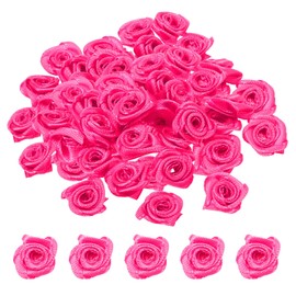 PATIKIL 0.6" Mini Satin Ribbon Roses, 50 Pcs Tiny Fabric Flowers Embellishments Rosettes Applique for DIY Crafts and Wedding, Rose Red