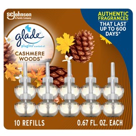 Glade PlugIns Refills Air Freshener, Scented and Essential Oils for Home and Bathroom, Cashmere Woods, 6.7 Fl Oz, 10 Count (Packaging May Vary)