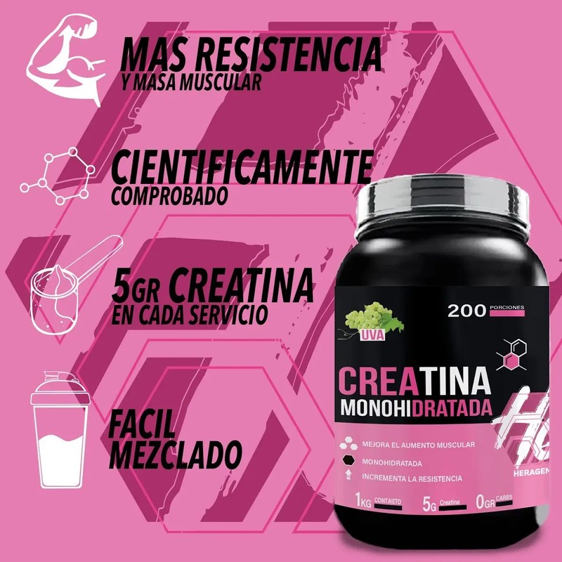 Creatina Monohidratada Suplemento Polvo 1kg Heragen 200servi