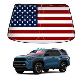 American Flag Car Windshield Sun Shade Compatible with Toyota 4Runner 2010-2024 2025, Foldable Reflective USA Patriotic Window Sunshade for UV Protection & Heat Reduction