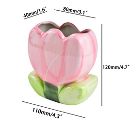 ESIW Ceramic Tulip Cosmetic Storage Box, Desktop Organizers Make Up Brush Storage Stand Desktop Storage Box for Brush,Pencil,Art Supplies, Painting Brush (Pink)