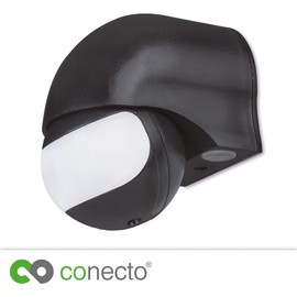 conecto Infrared Motion Sensor Indoor and Outdoor Surface-Mounted Wall LED 180° Swivelling Tilting IP44 Twilight Sensor (Pack of 1), Black