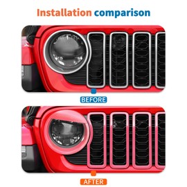 JeCar 9pcs Pink Angry Bird Style Headlight Covers & Grill Inserts Trim Kit for 2024 2025+ Jeep Wrangler JL JLU Gladiator JT