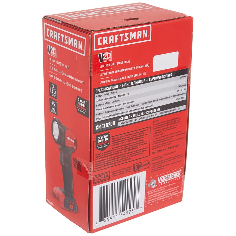 CRAFTSMAN V20 LED Work Light, Cordless Handheld, 140 Lumens, Bare