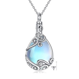 YAFEINI Moonstone Urn Necklaces for Ashes 925 Sterling Silver Moonstone Filigree Cremation Jewelry for Ashes Memory Jewelry for Women Men (C-teardrop moonstone)