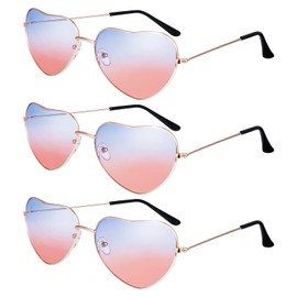 Heyu-Lotus Pack of 3 Heart Sunglasses, Party Glasses, Vineliness Hippie Glasses, Retro Costume Glasses for Children, Men, Women, 60s, 70s, 80s, 90s Party, Hippie Chic, Dress Accessories, Birthday