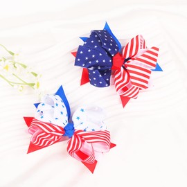 Independence Day Hair Clips Hair Bows Clips Patriotic Bow Hair Accessories USA Flag Red White Blue Hair Clip Bow knot Hairpins for Girls Memorial Day Party Decoration 2PCS