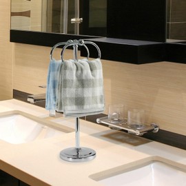 Celbon 17''(44cm) Free Standing Towel Ring Holder Stainless Steel Bathroom Towel Rack with Double Ring Holder Floor Hand Towel Holder Storage for Bathroom Kitchen Vanity Countertops (Sliver Chrome)