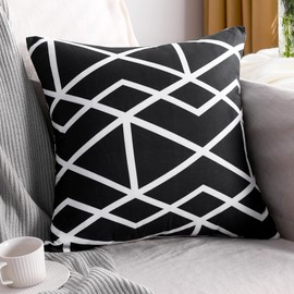 NTBAY Microfiber Decorative Zippered Throw Pillow Cover 18x18, Soft Cozy Black and White Geometric Pattern Square Cushion Case for Sofa Couch Bedroom Car, Abstract Line