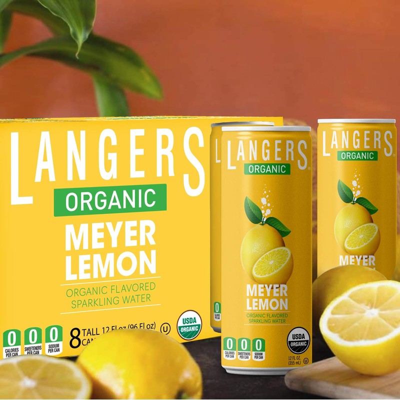 Langers Organic Flavored Sparkling Water, Meyer Lemon, 12 Ounce (Pack