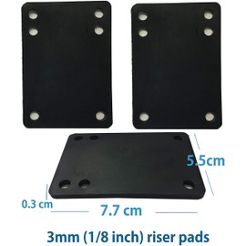 VJ Longboard Skateboard Riser Pads, Rubber, Set of 2, Size 3mm (1/8") 6mm (1/4") 12mm (1/2") 14mm Angle Wedge Riser Pads, Black (6mm)