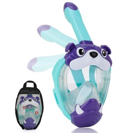 Full Face Snorkel Mask for Kids 4-16, 180 Degree Panoramic View Snorkeling Set Anti-Fog Anti-Leak, Foldable Dry Top Snorkeling Gear for Kids