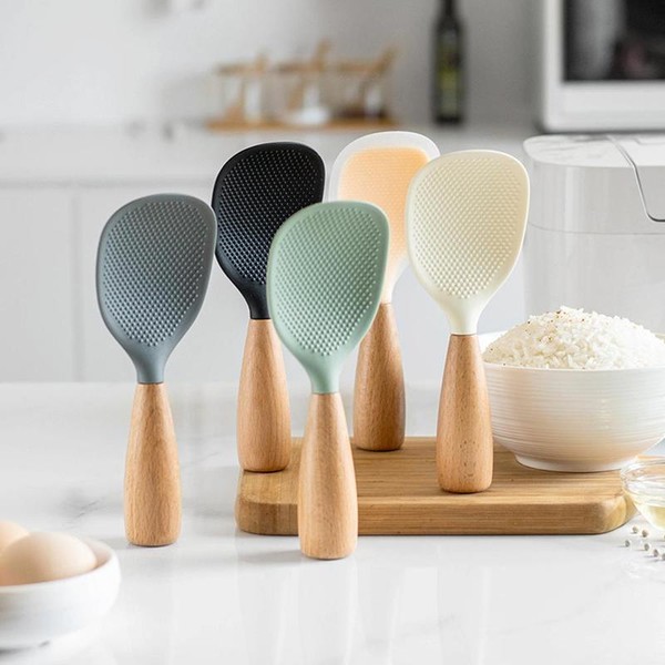 Silicone Spoon with Wooden Handle, 1 Count Non-stick Heat Resistant