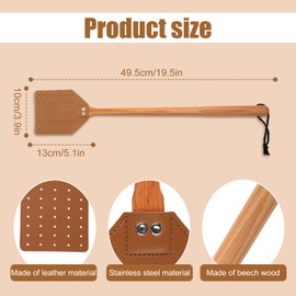 PEUTIER Leather Fly Swatter, 19.5 Inch Long Heavy Duty Flyswatter Manual with Wooden Handle Fly Catcher for Indoor Outdoor (Brown)