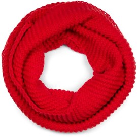 styleBREAKER Unisex Knitted Loop Scarf Plain with Wave Pattern, Warm Winter Knitted Scarf, Tube Scarf 01018169, red