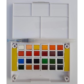 Estuche de acuarelas Obertone Premium con pincel de agua/waterbrush incluido - 24 colores sólidos - Incluye estuche de viaje