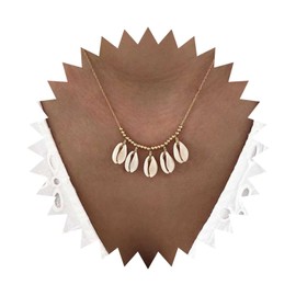 Allereyae Boho Cowrie Shell Pendent Necklace Gold Cowrie Shell Necklace Cowrie Shell Dangle Necklace Shell Station Necklace White Shell Choke Necklace Jewelry for Women