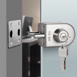 Fits on 1/2" Glass 0.39" -0.47"Glass Door Lock Stainless Steel Glass Door Lock Floor Latch Lock Bolt Ground Lock for Bathroom Toilet Shop Glass Doors (102-C)