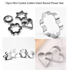 12 Pieces Mixed Cookie Cutters Set Star Round Flower Heart Pastry Cutters Stainless Steel Biscuit Pastry Cutters for Baking 0.5 Inch Height (Mixed style 12pcs)