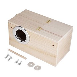 HEEPDD Caja Nido para Cría de Aves, Casa de Madera para Reproducción de Loros con Apertura Derecha, Tapa Superior Abatible, Incluye Base y Tornillos