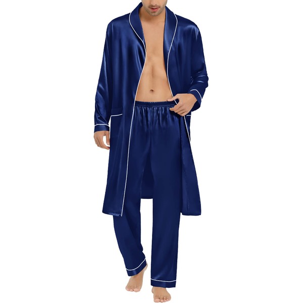 SWOMOG Mens Silk Satin Robe Lightweight Silk Spa Bathrobe with