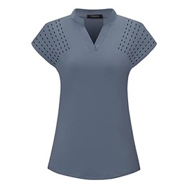 Felisou Athletic Shirts Women,Golf Polo Shirts V Neck Short Sleeve Sport Outdoor Tennis Tops Soft Lightweight Golf Tennis Ball Game Outdoor Clothes White S, Grey