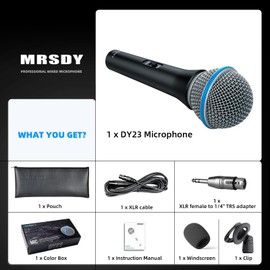 MRSDY Vocal Dynamic Microphone, Metal Handheld Wired Microphone for Singing, Mic Suitable for Karaoke and Recording, with On/Off Switch and 16.4ft XLR Cable