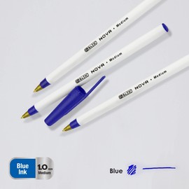 BAZIC Products Ballpoint Pen Nova Blue Color Stick Pens, 1.0 mm Bold Point Smooth Writing, for Office School Teacher (12/Pack), 1-Pack