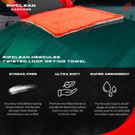 Ripclean Hercules 1400 GSM Ultra-Premium Drying Towel - Absorbent, Soft, Edgeless, 20x30 Inch, 1 Pack