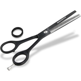 Premium Hair Scissors Black Hairdressing Scissors Modelling Scissors 1-Sided Serrated Thinning Scissors Stainless Steel Rustproof Hair Cutting Scissors with Sharp Edge 6.5 Inches