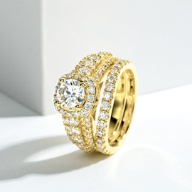 Idocare Rings for Women All Moissanite Wedding Bridal Set 2.65cttw D Color 14K Yellow Gold Plated 925 Sterling Silver size 9