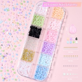 Flower Nail Charms, Small Petal Flowers Charms for Acrylic Nails, Colored Blossom Acrylic Flower Nail Jewelry and Rhinestones Floral for Nail Art DIY Design