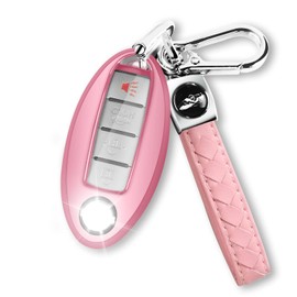 QBUC for Nissan Key Fob Cover with Keychain Soft TPU Key Shell Case Fit for 2017-2021 Altima, Rogue, Maxima, Sentra, Infiniti, Armada, Sedan, Murano, Pathfinder, Frontier（Pink）